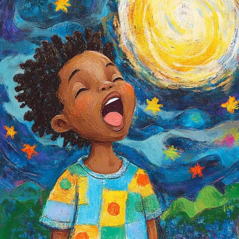 Colorful Illustration of Singing Boy