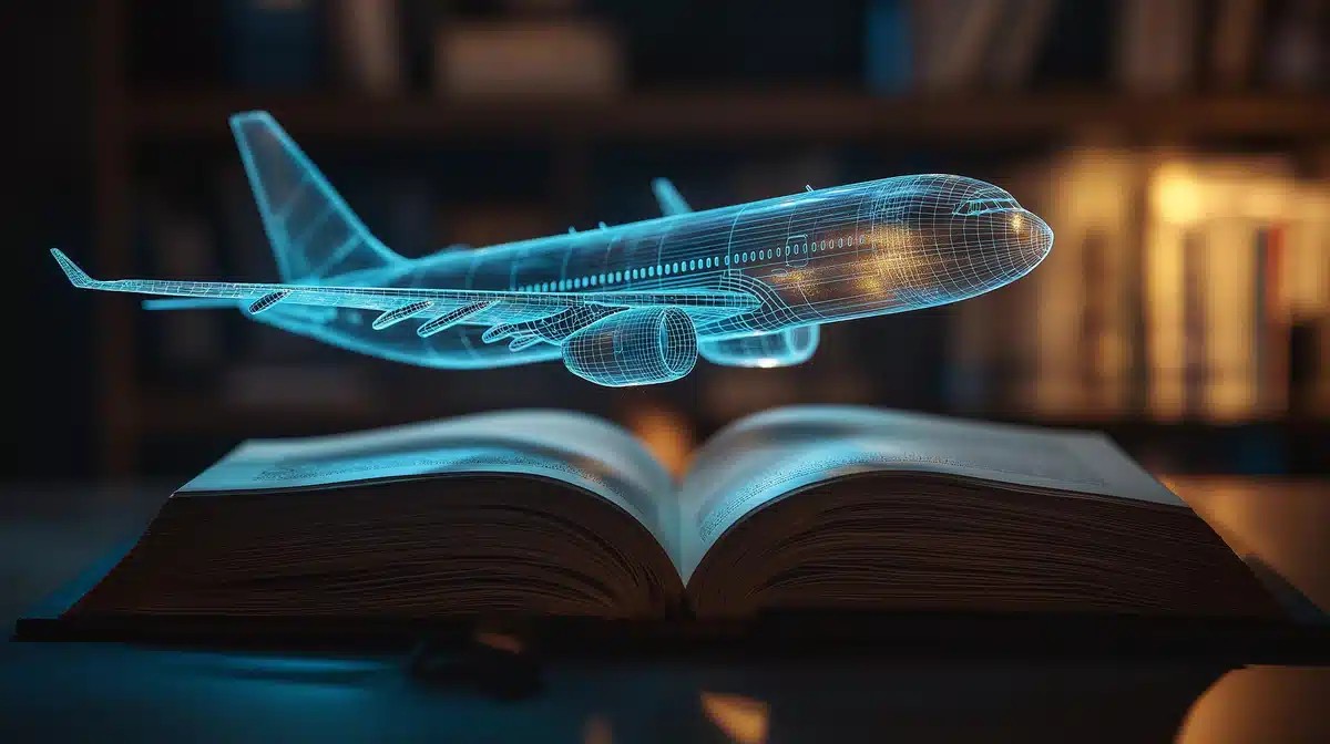 Futuristic Airplane Above Book