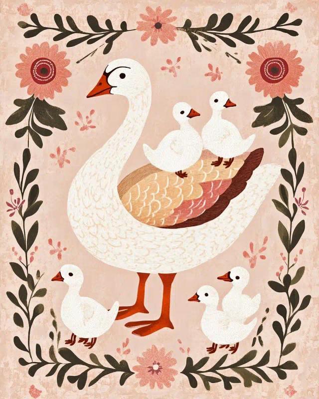 Folk Art Goose Family