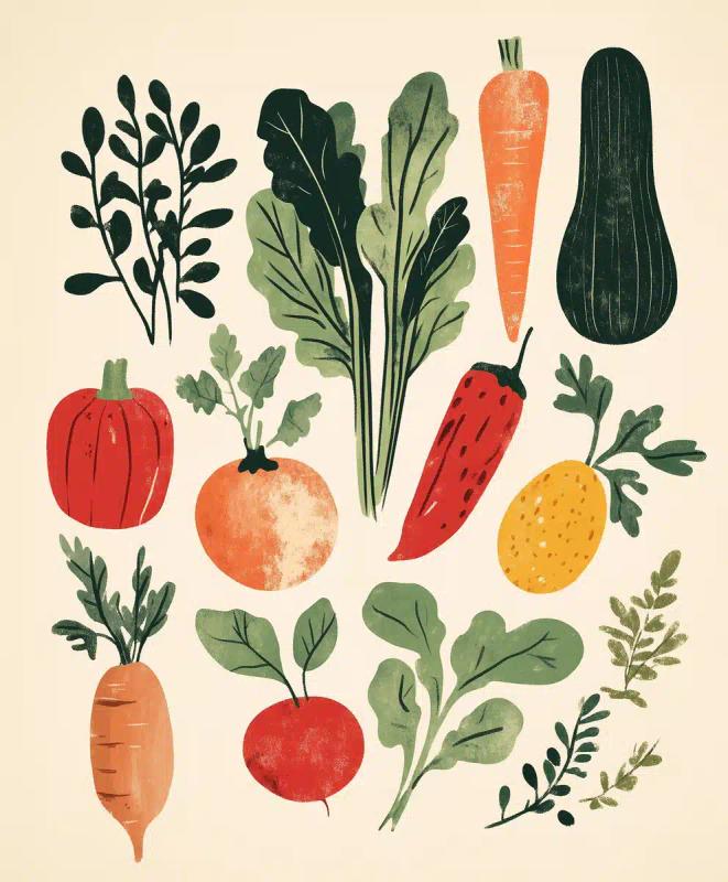 Vegetable Illustration in Arsenault Style