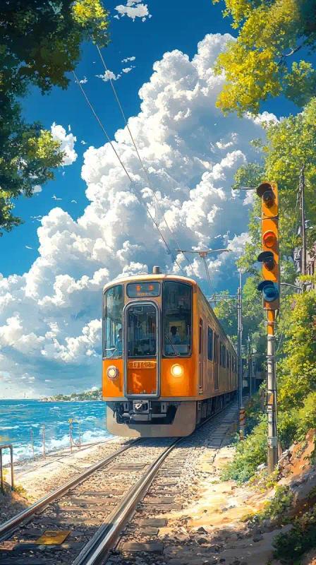 Anime Train by Seashore
