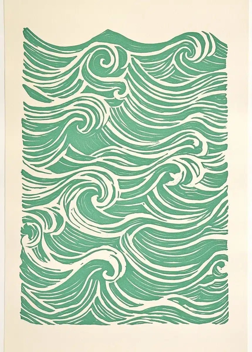 Linocut Waves in Green