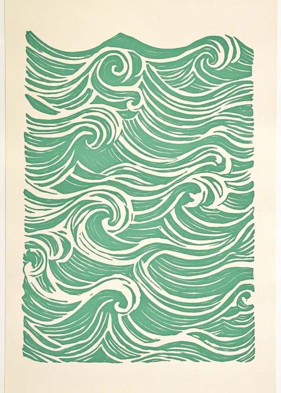 Linocut Waves in Green