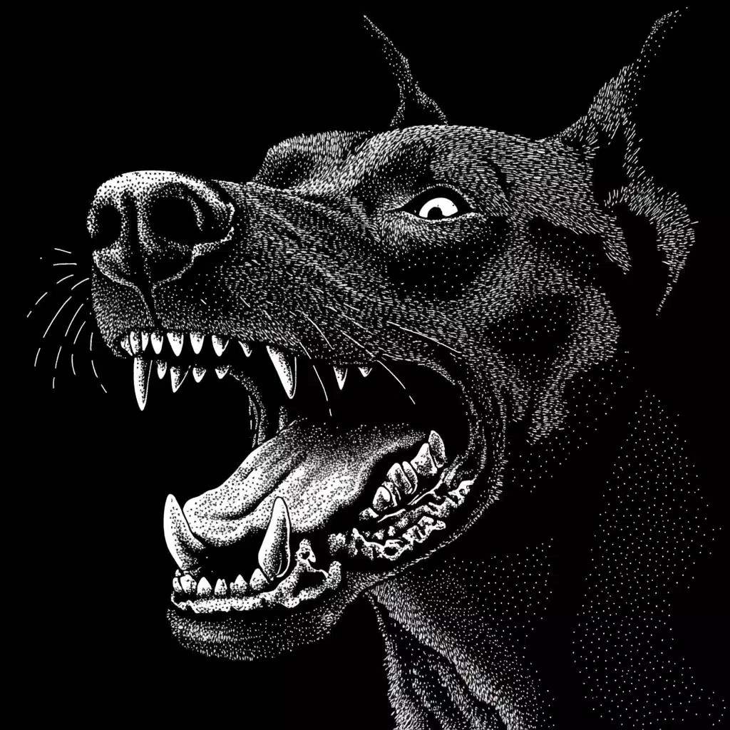 Pointillist Doberman in Shadows
