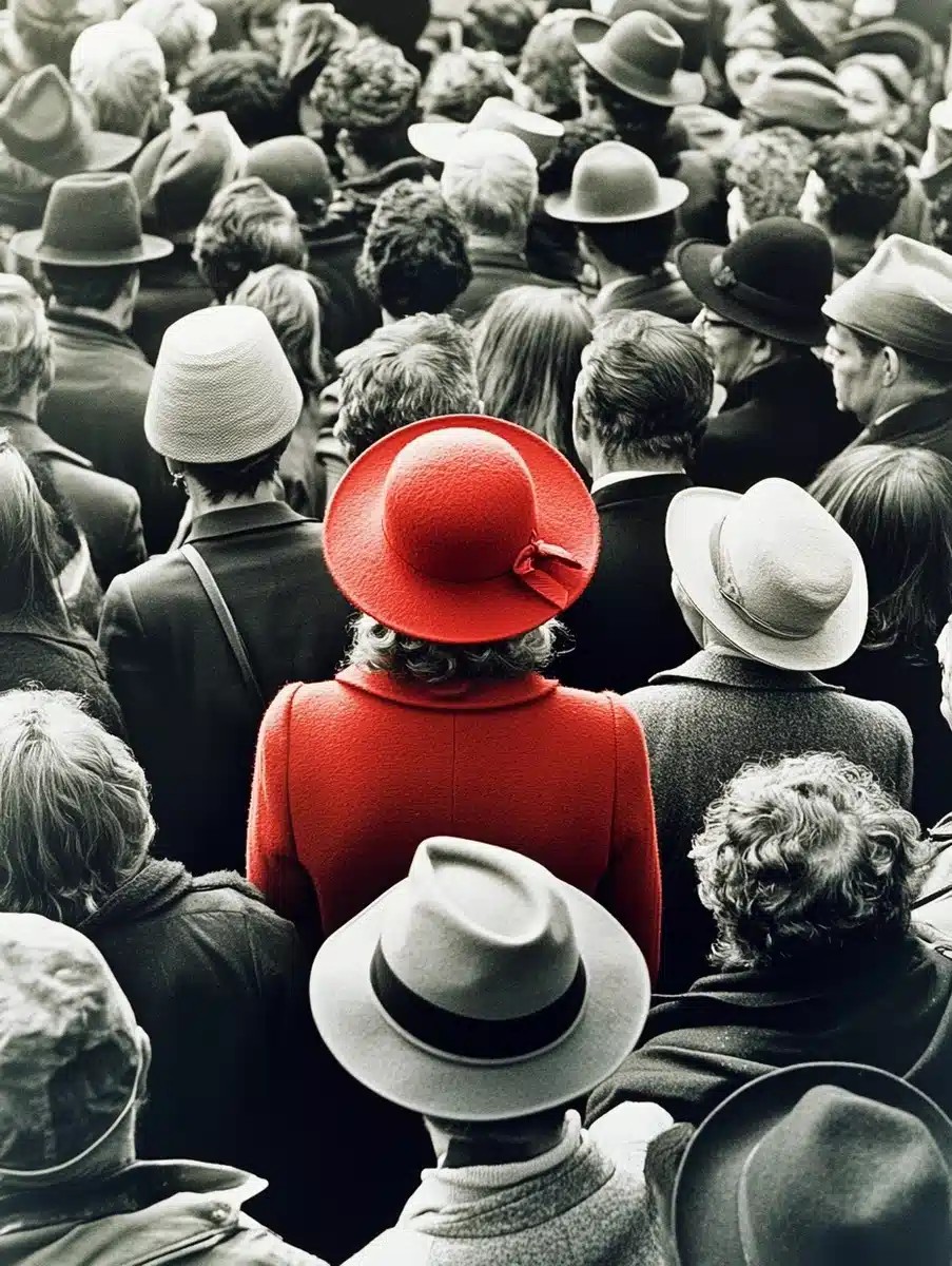 Red Hat Among Crowd