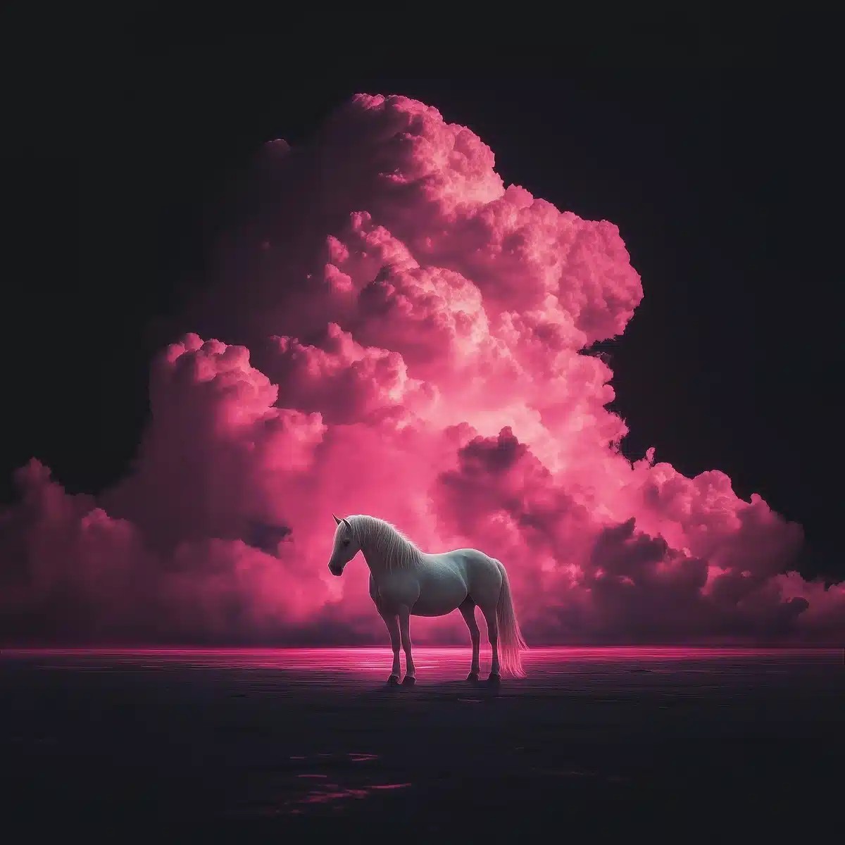 Surreal Black Landscape with Horse