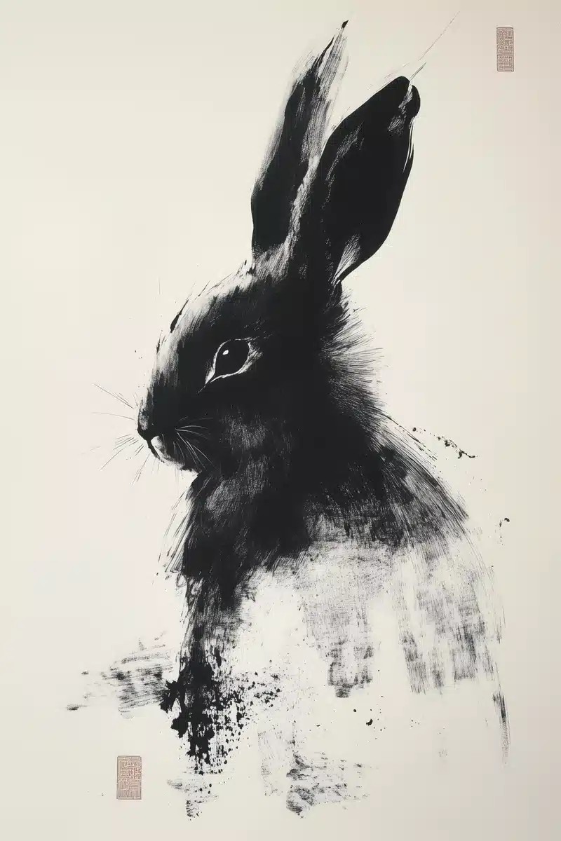 Abstract Sumi-e Rabbit Painting