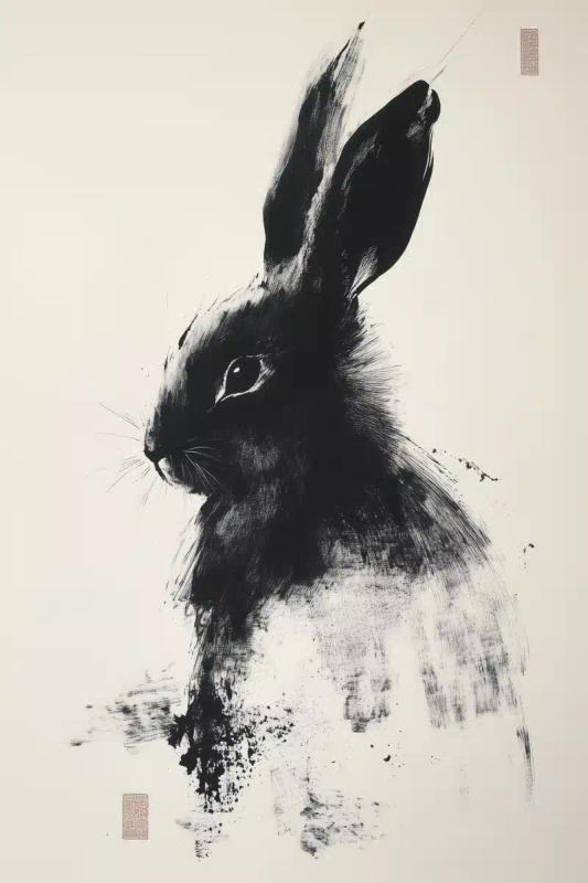 Abstract Sumi-e Rabbit Painting