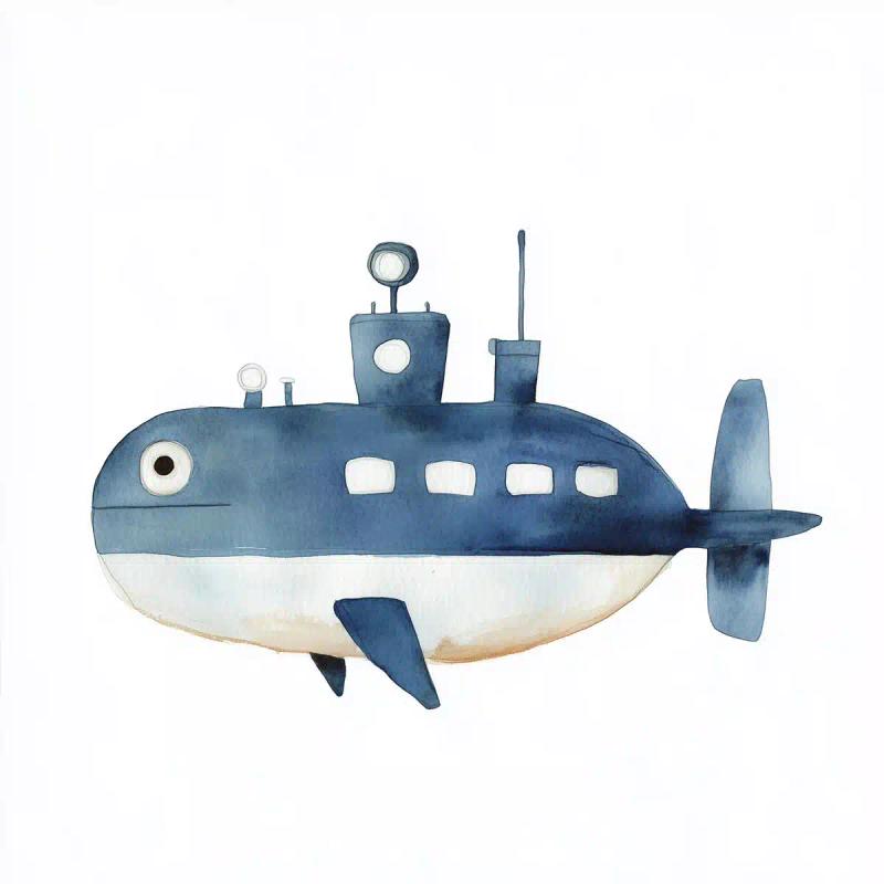 Minimalistic Watercolor Submarine