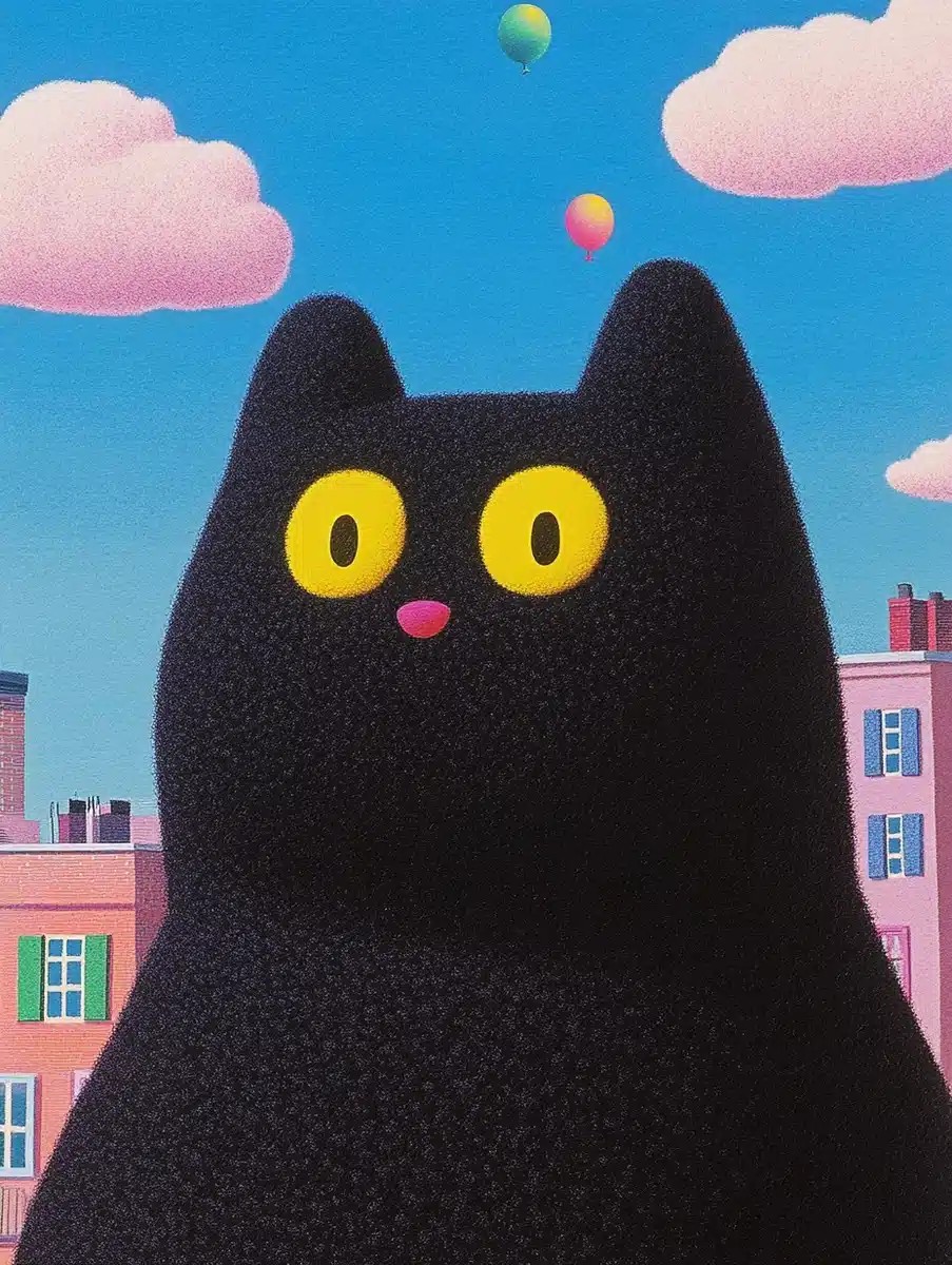 Whimsical Cat Among Balloons