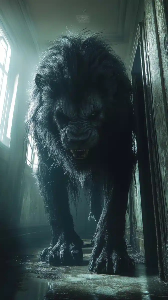 Distorted Lion Man in Shadows