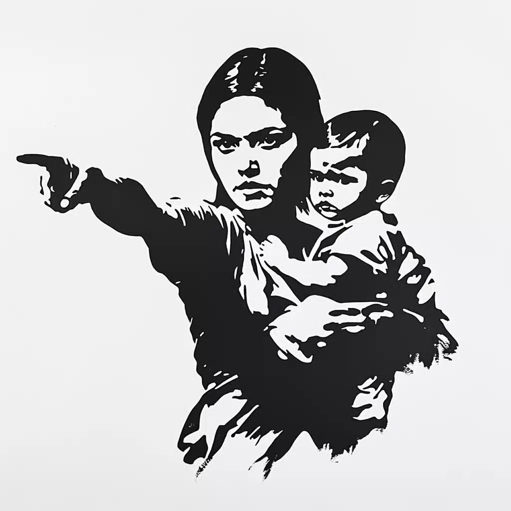 Realistic Stencil Mother and Child