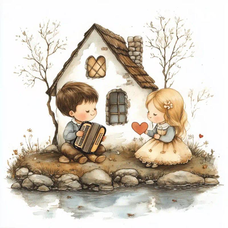 Vintage Valentine Farm Scene