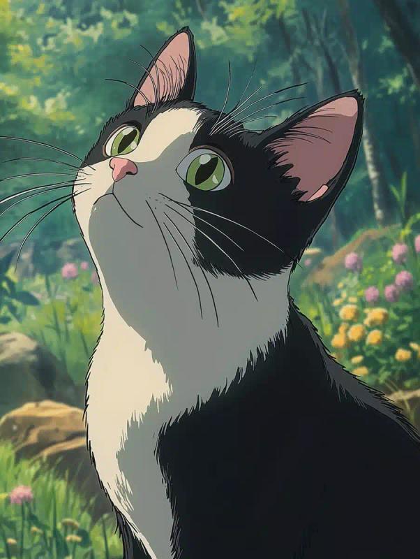 Old Ghibli Cat in Forest
