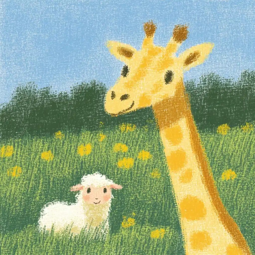 Giraffe and Sheep Encounter
