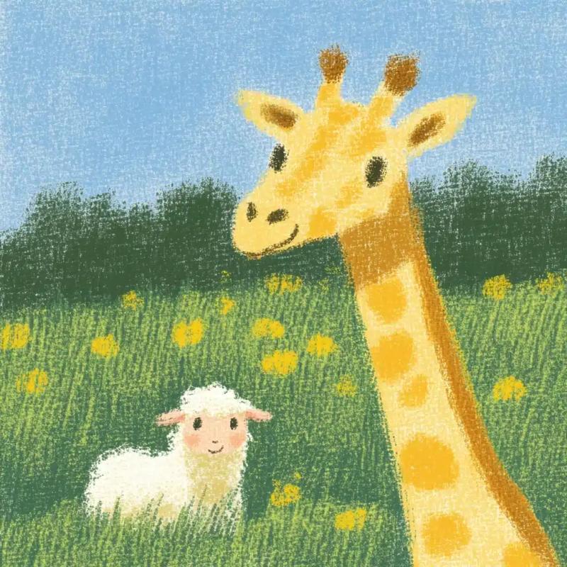 Giraffe and Sheep Encounter