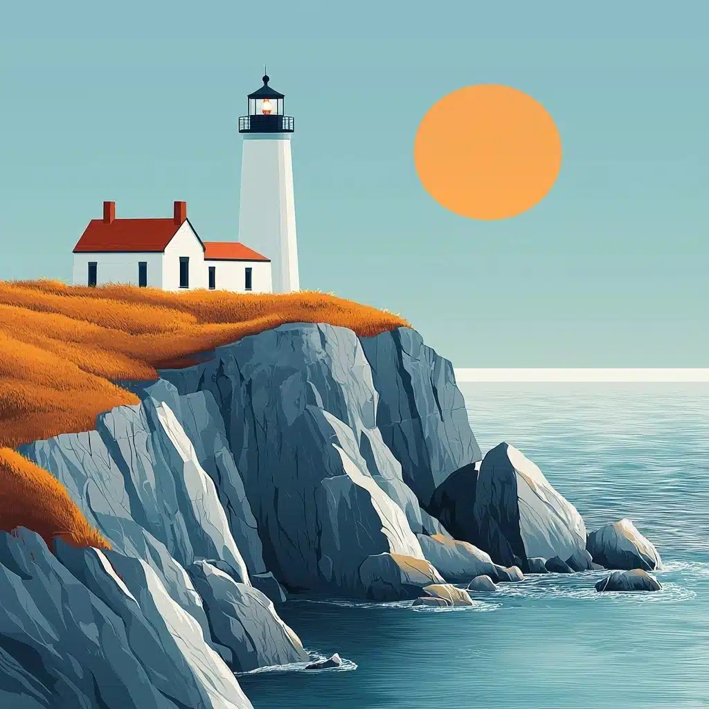 Vibrant Lighthouse Cliff Vector