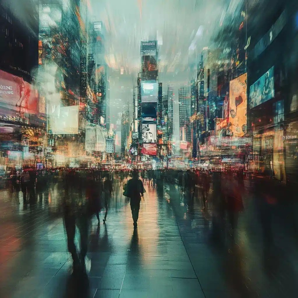 Surreal Cityscape with Screens
