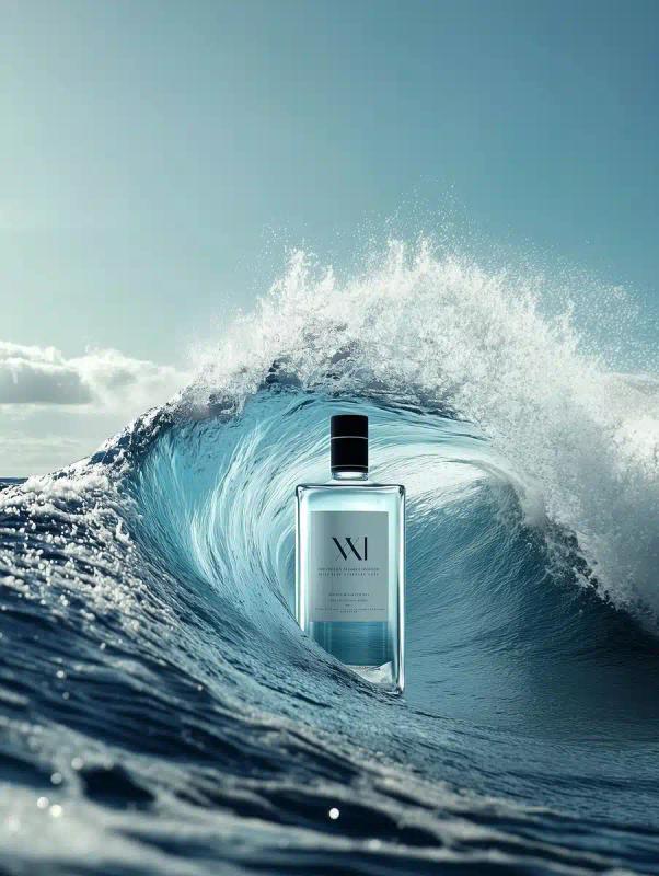 Surreal Wave with Gin Bottle