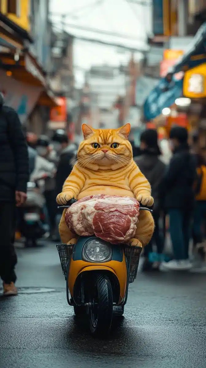 Chubby Cat on Motorbike