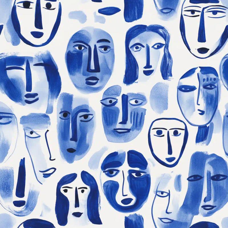 Bohemian Blue Crayon Faces