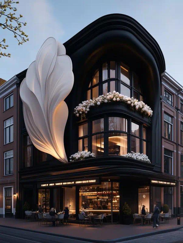 Tulip-Draped Modern Cafe