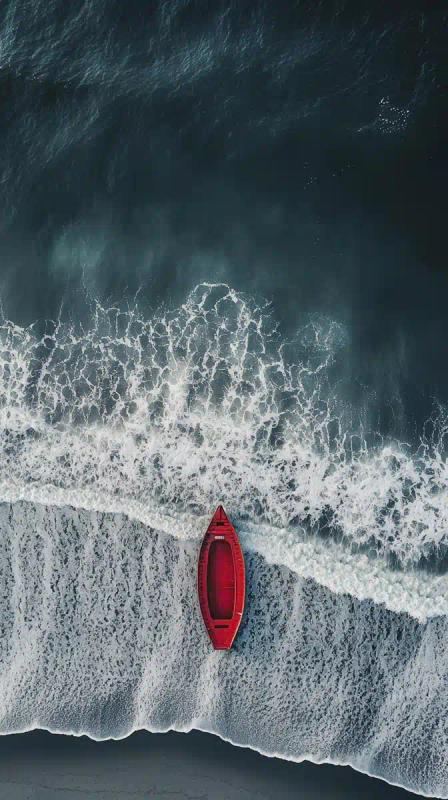 Symmetrical Coastline with Red Boat