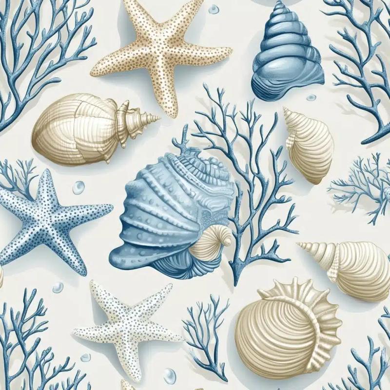 Nautical Pattern Seashells Starfish