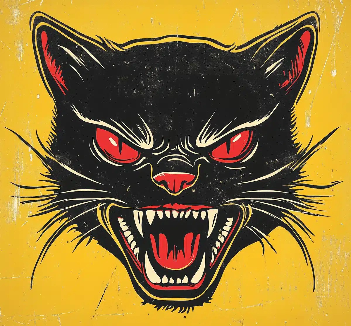Vintage Cat Face Illustration
