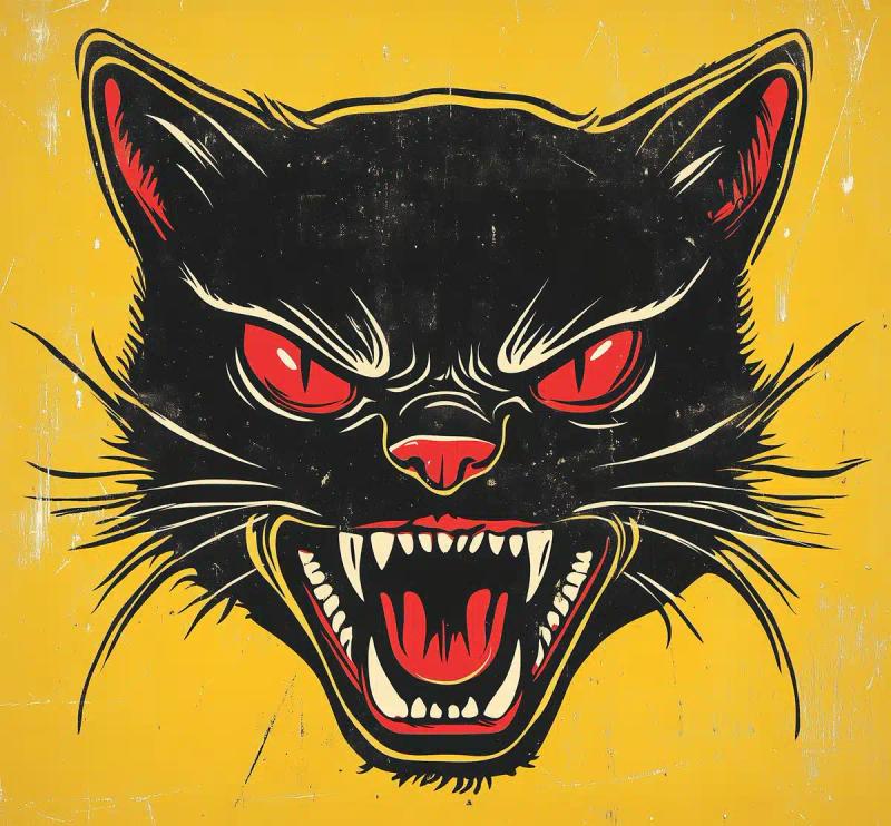 Vintage Cat Face Illustration