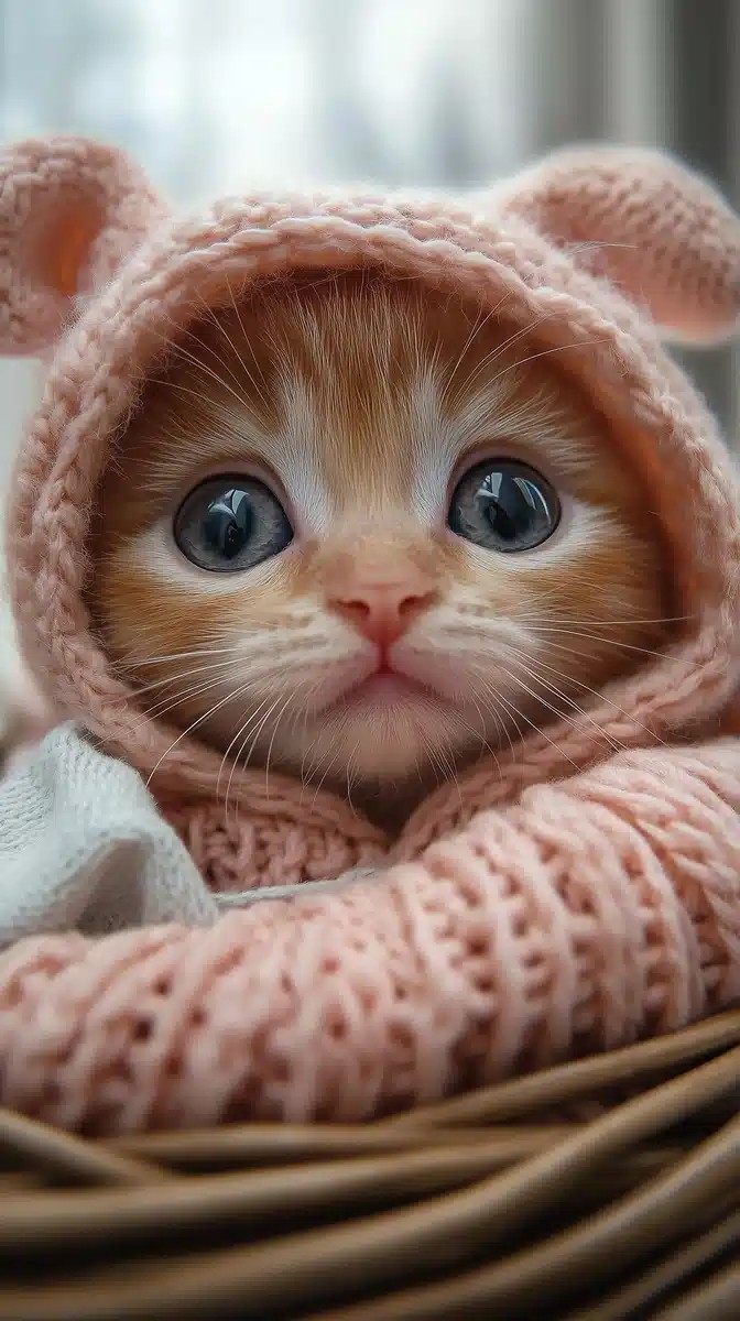 Fisheye Kitten in Basket
