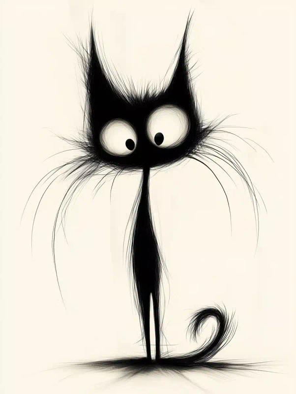 Minimalist Cat Silhouette Drawing