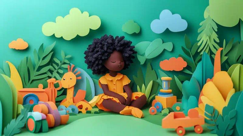 Paper Cut Girl with Toys