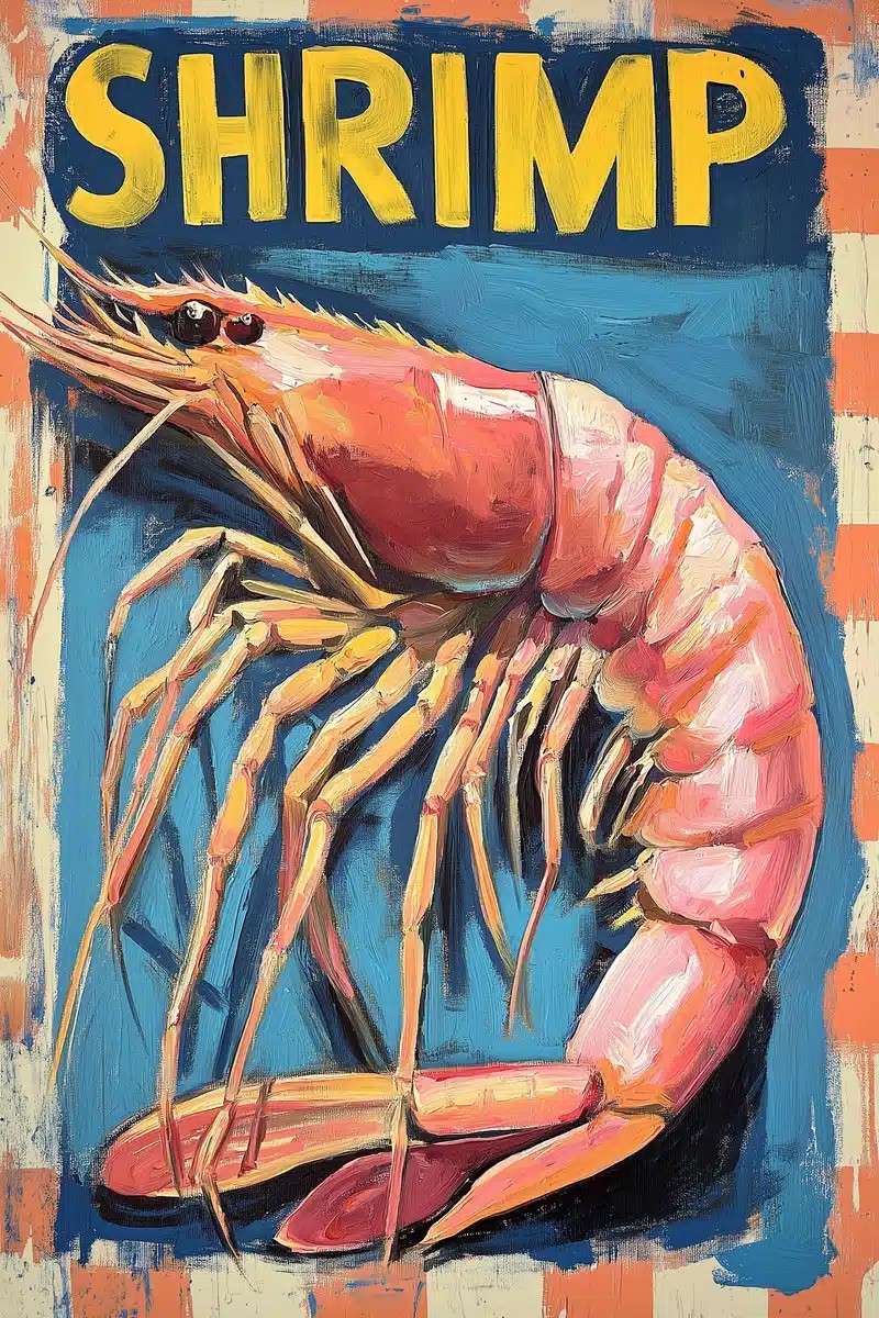 Oil Paint Shrimp with Checkered Background