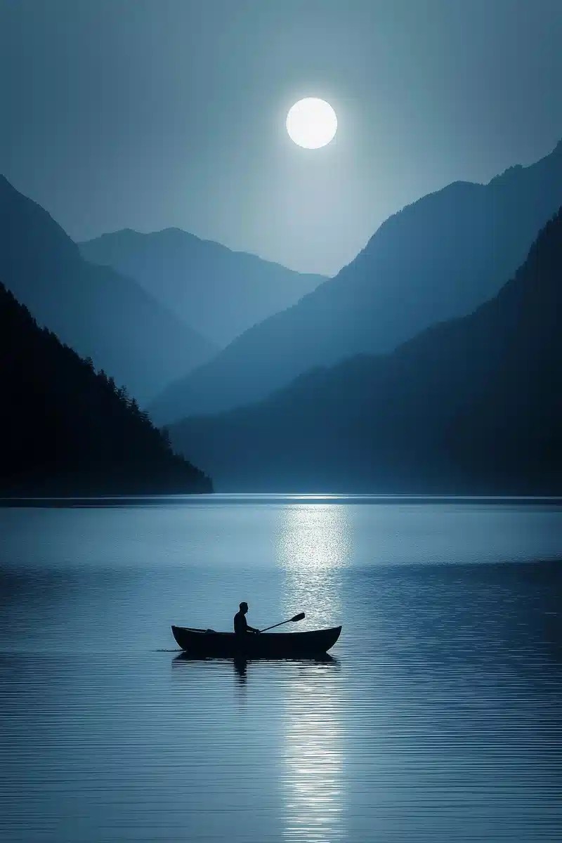 Minimalist Boat Under Moonlight