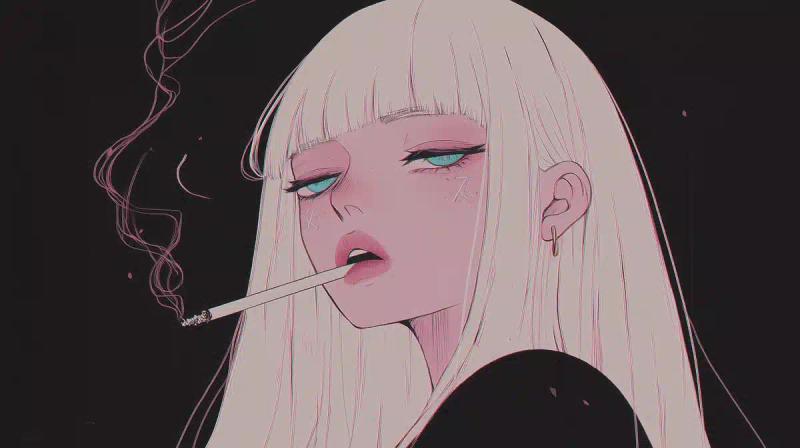 Anime Girl Smoking Room