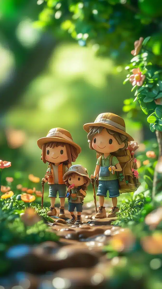 3D Cartoon Family Hiking