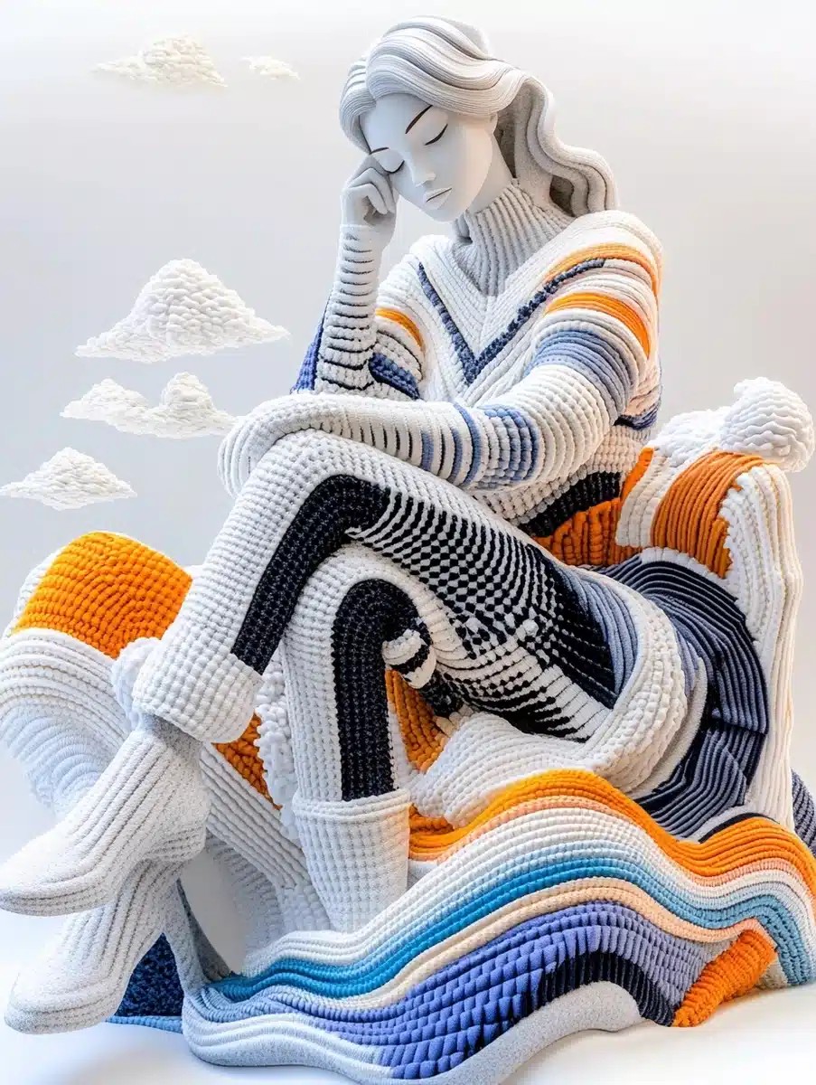 Textual Woman by Sea Sculpture