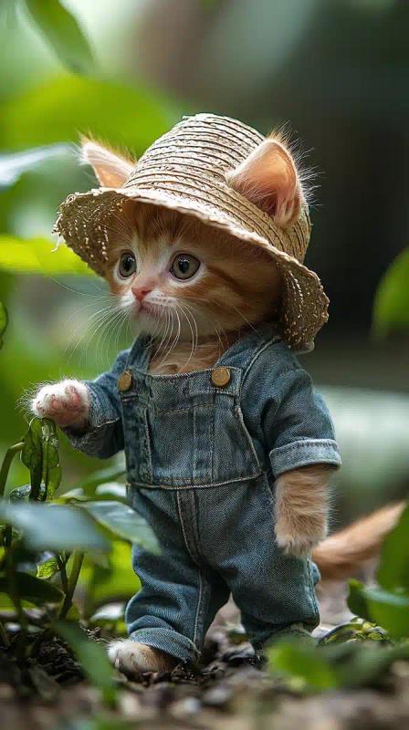 Curious Kitten in Overalls