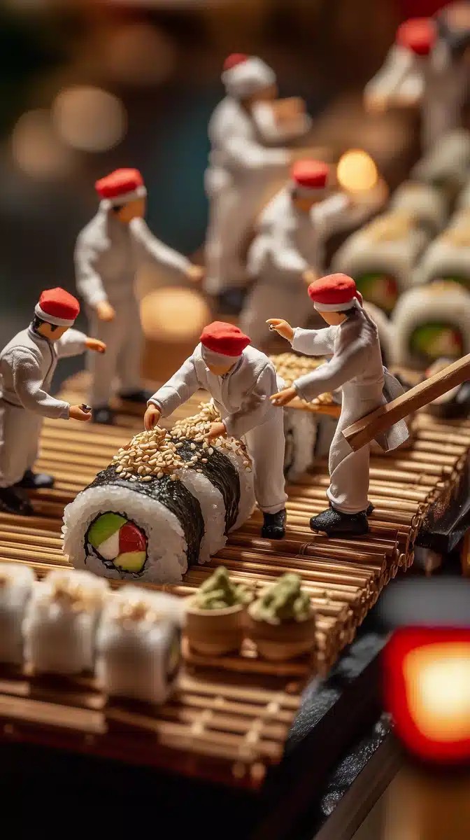 Cinematic Miniature Sushi Scene