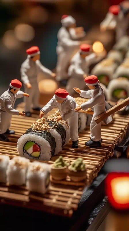 Cinematic Miniature Sushi Scene