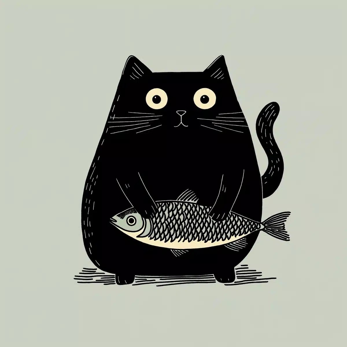 Chubby Cat and Sardine Graphic