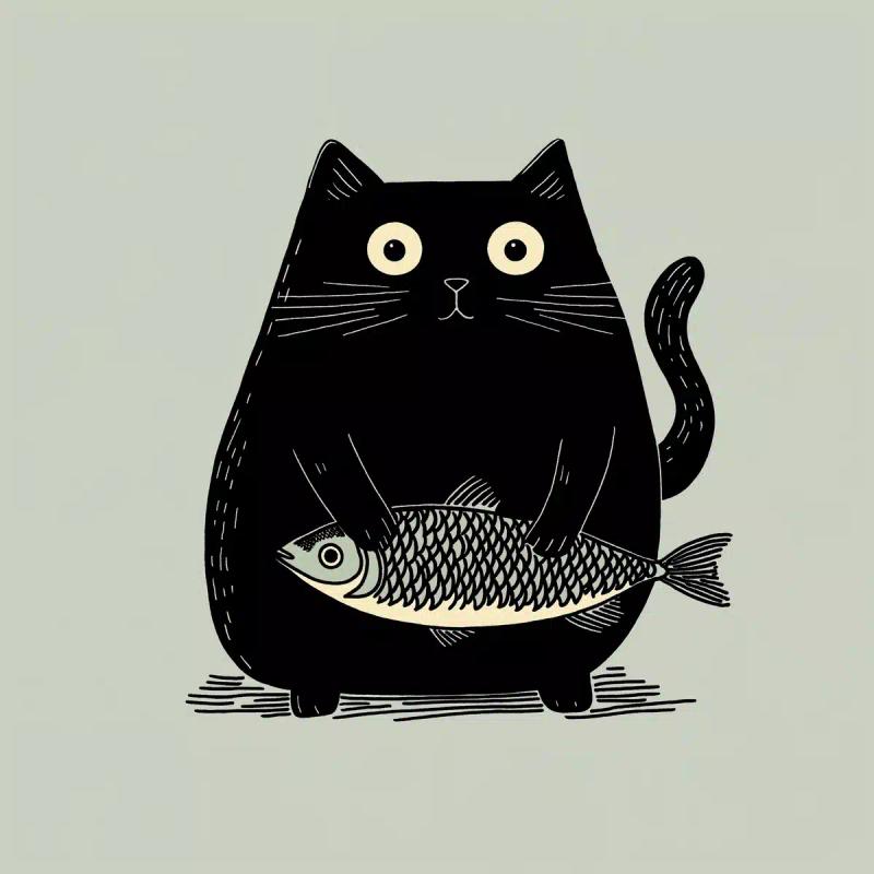 Chubby Cat and Sardine Graphic