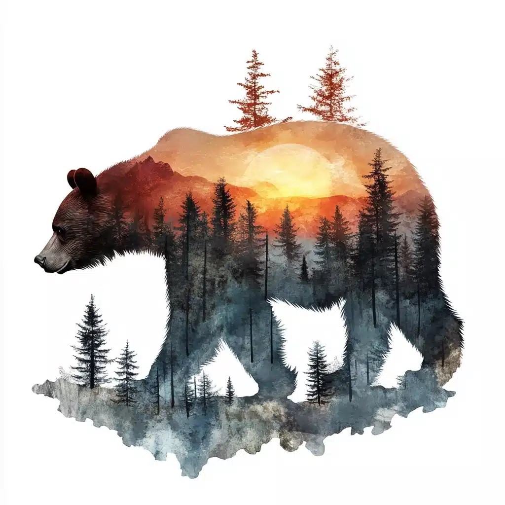 Bear Forest Sunset Double Exposure