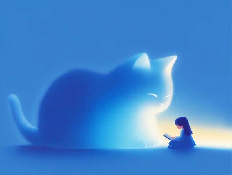 Warm Illustration of Cat and Girl