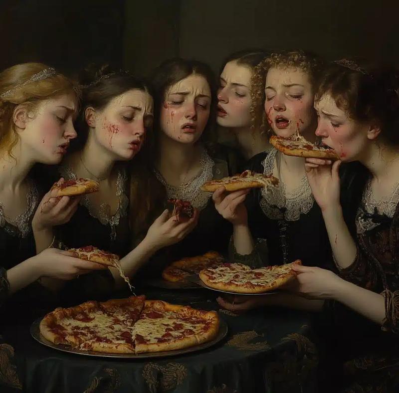 Dutch Painting of Women Eating Pizza