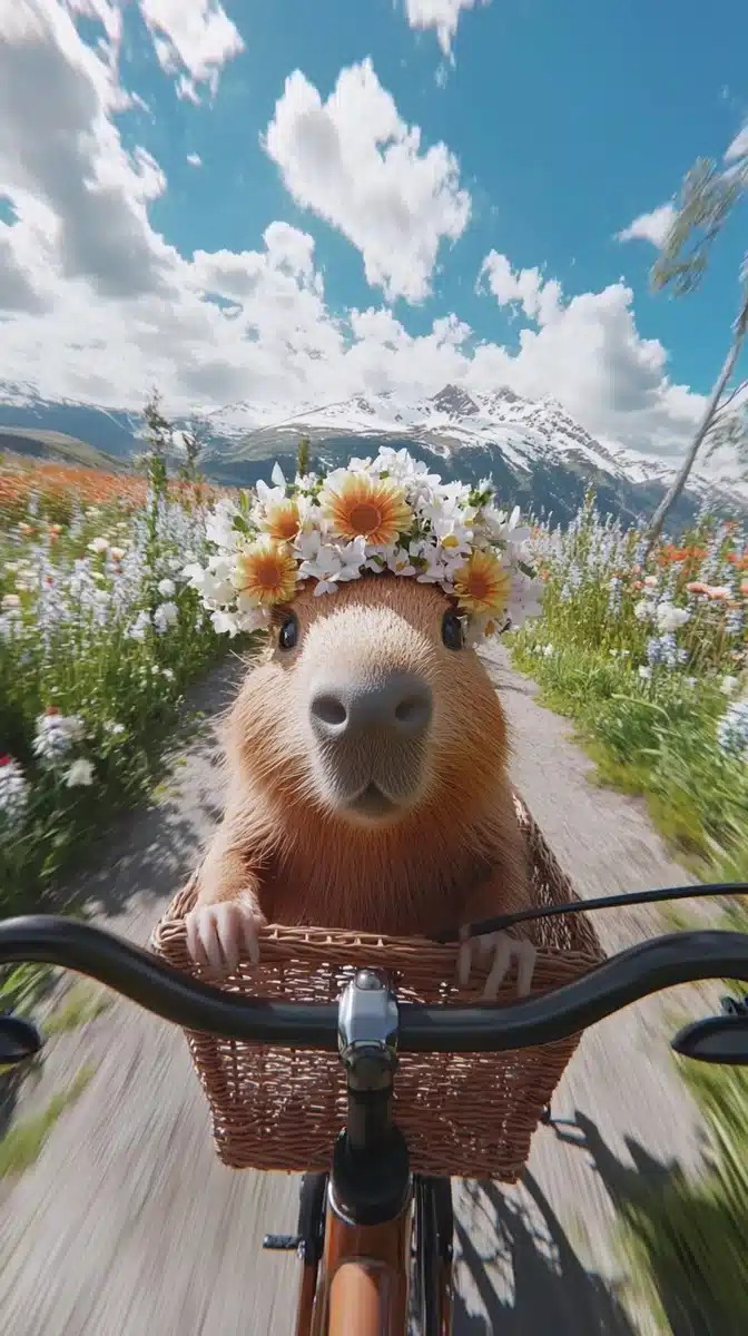 Capybara Cycling Through Nature
