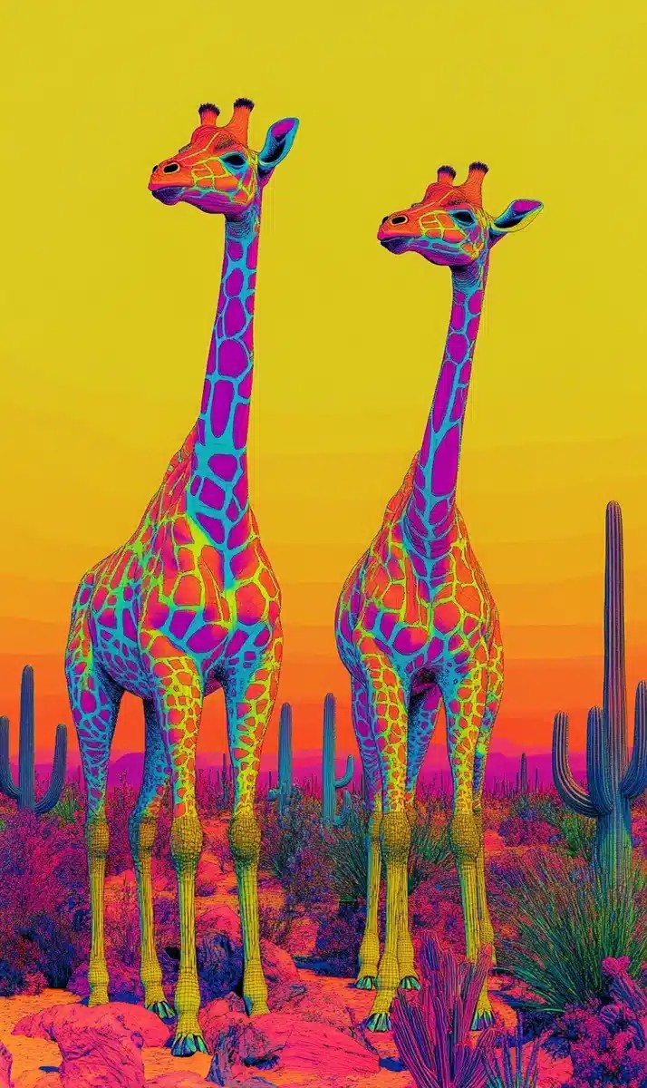 Psychedelic Giraffes in Desert