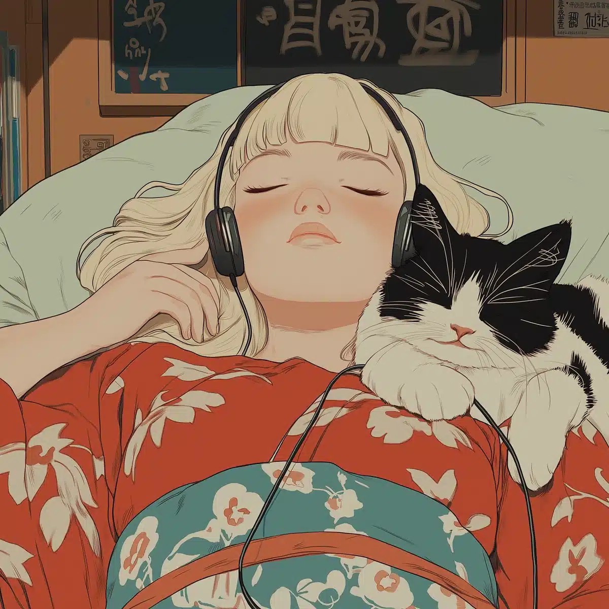 Ukiyo-e Girl with Cats