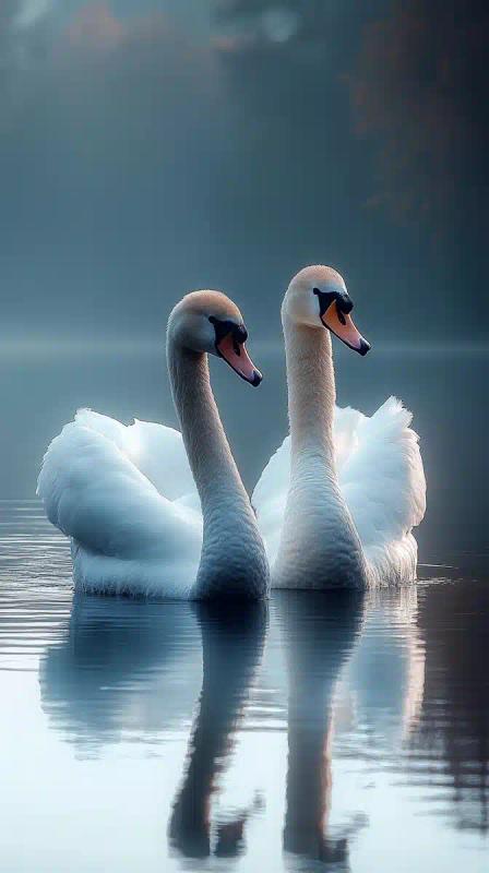 Swans on Reflective Lake
